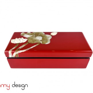 Red rectangular lacquer box hand-painted with lotus 26*11cm